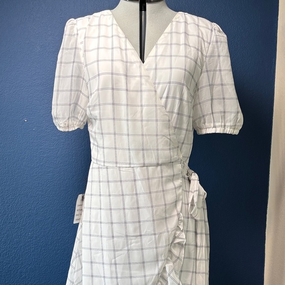 Joyfolie White and Blue Checkered Midi Dress - Picture 1 of 10